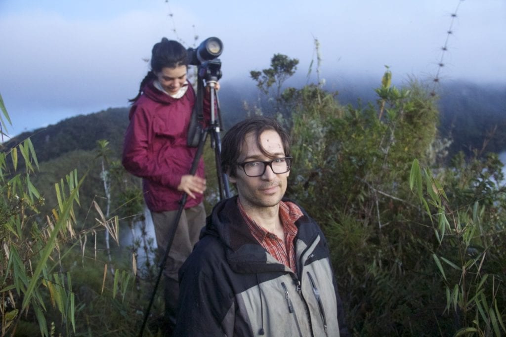 José Padial and Maira Duarte filming and taking pictures on the ridge at 2,850 m (ca. 9,300 ft). (Photo Santiago Castroviejo).