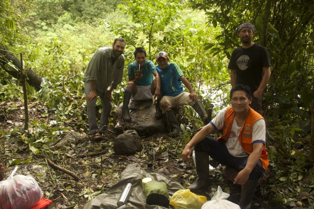 Good mood at Camp 1, after hiking down for nine hours. (Photo Giussepe Gagliardi).