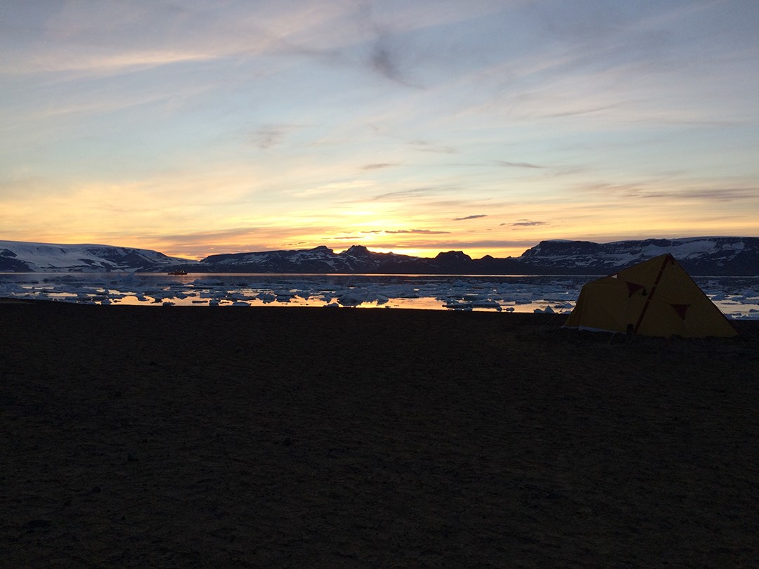 Sunset over camp on Vega Island