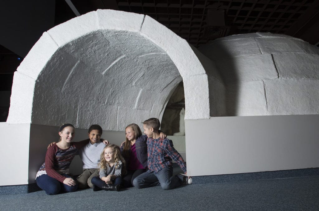 kids playing in the igloo in polar world