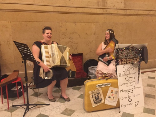musicians playing in the music hall foyer