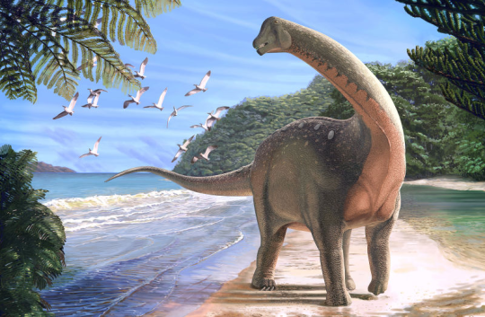 color drawing of a dinosaur on a beach