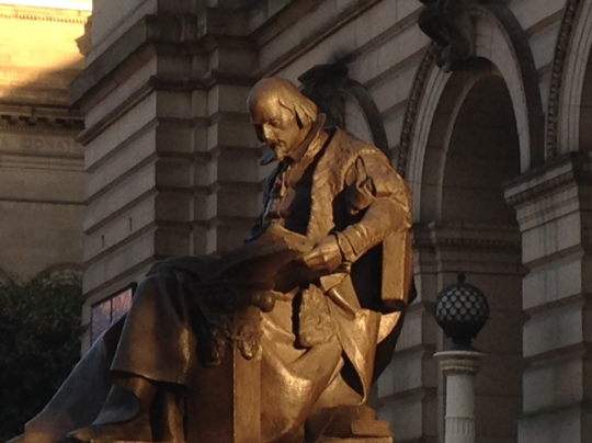 Statue of William Shakespeare along Forbes Avenue entrance to Carnegie Music Hall