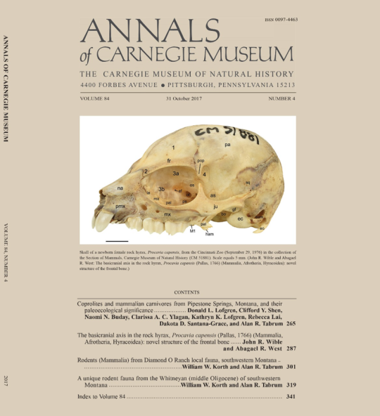 Annals of Carnegie Museum contents page