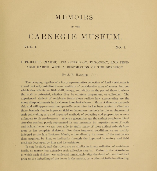 Memoirs of the Carnegie Museum, Volume 1, Number 1