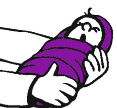 drawing of a baby in a purple blanket