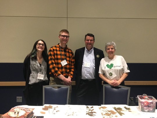 Curatorial Assistant Sarah Williams, Post-Doctoral Fellow Mason Heberling, PNR Director John Wenzel and Botany Collection Manager Bonnie Isaac at CMNH Table in the Exhibitor hall at PA Botany 2018.