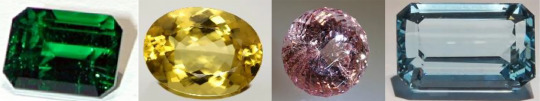 four beryl gemstones
