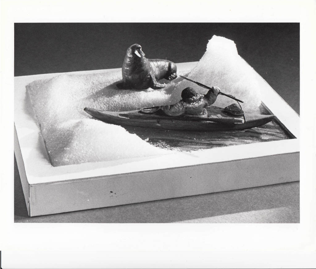 black and white model of a diorama