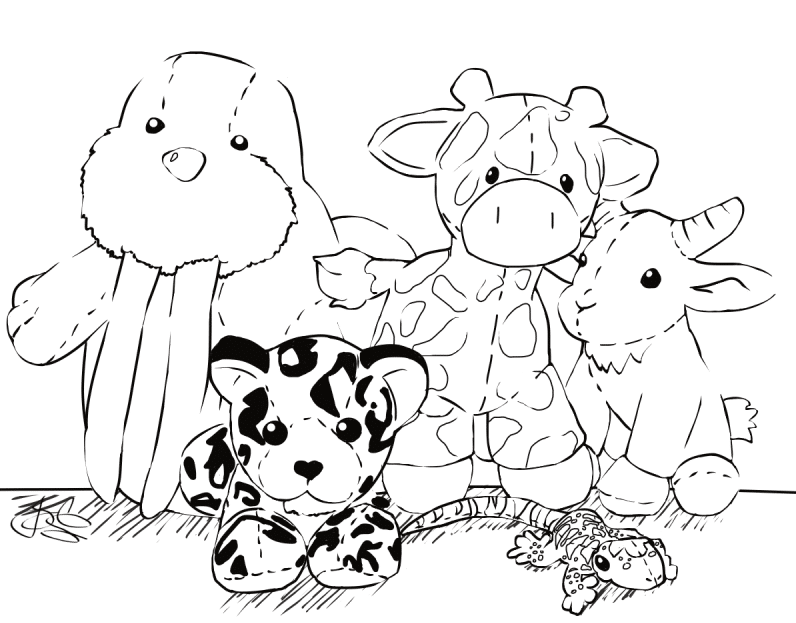 Five Animals Coloring Page