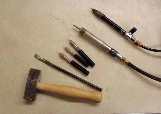 photo of seven tools used for fossil preparation
