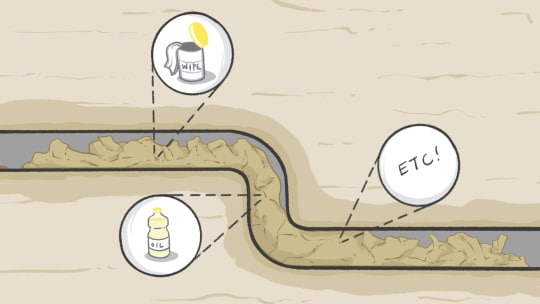 drawing of a pipe with a fatberg forming in it