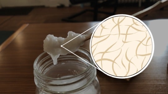 jar, wet paper, and a drawing of paper fibers