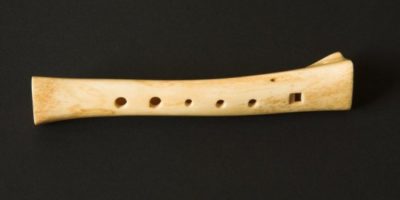 bone flute on black background