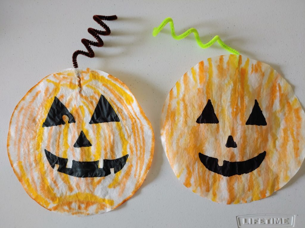 coffee filter jack-o-lanterns with stems