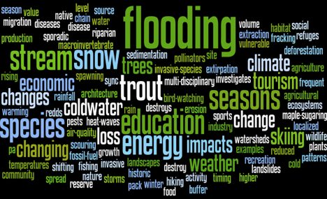 Word cloud featuring feedback from CRSP partners on how climate change effects their communities