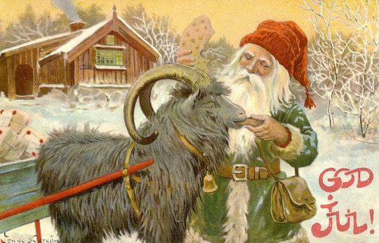 drawing of Santa feeding a goat