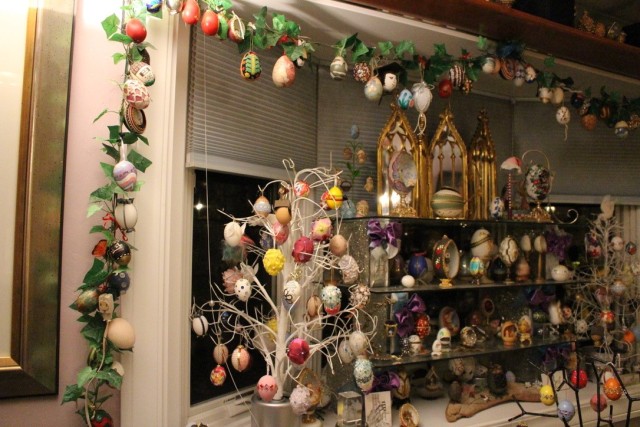 shelves of decorative eggs