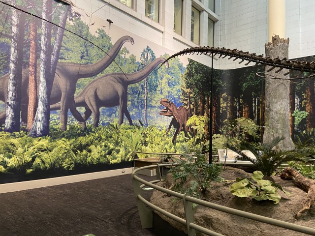 Mural of dinosaurs during the Jurassic Period.