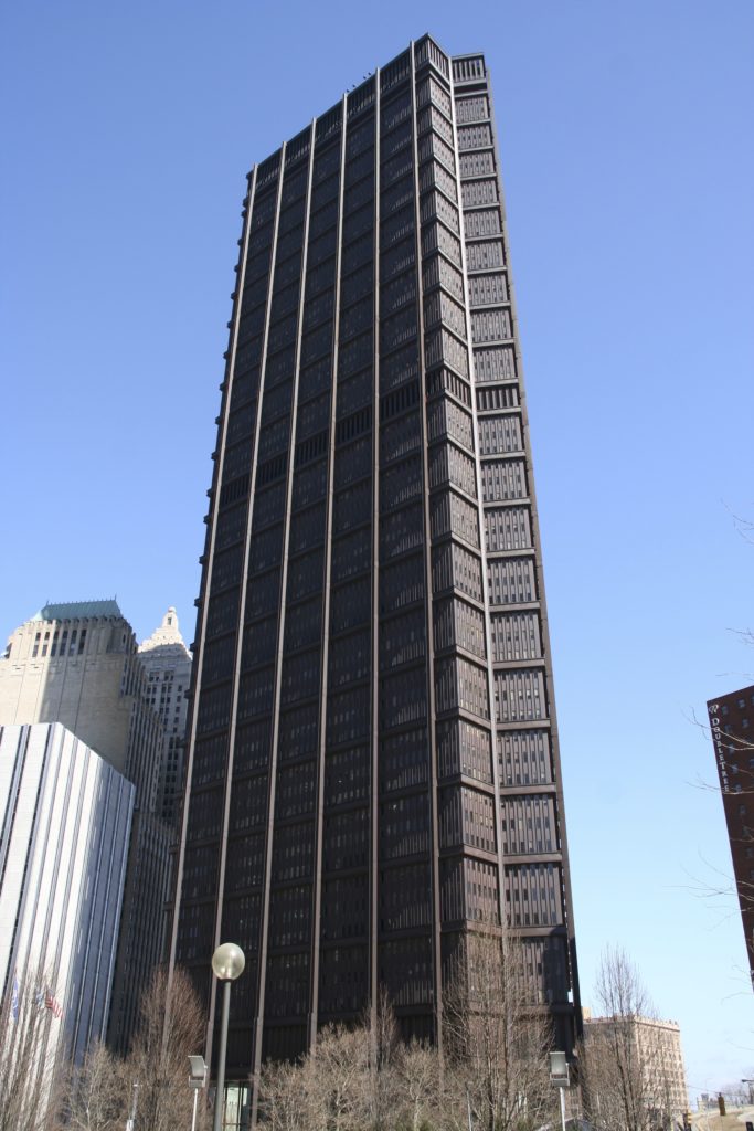 Steel skyscraper in downtown Pittsburgh.
