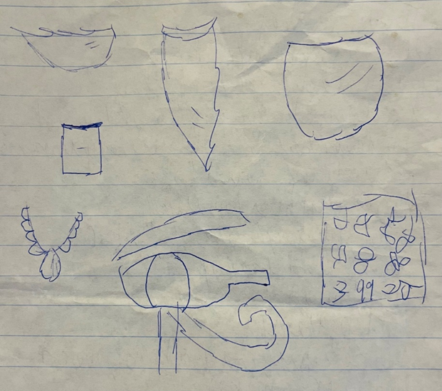 Pen sketches of ancient Egyptian artifacts by a fourth grade student. 