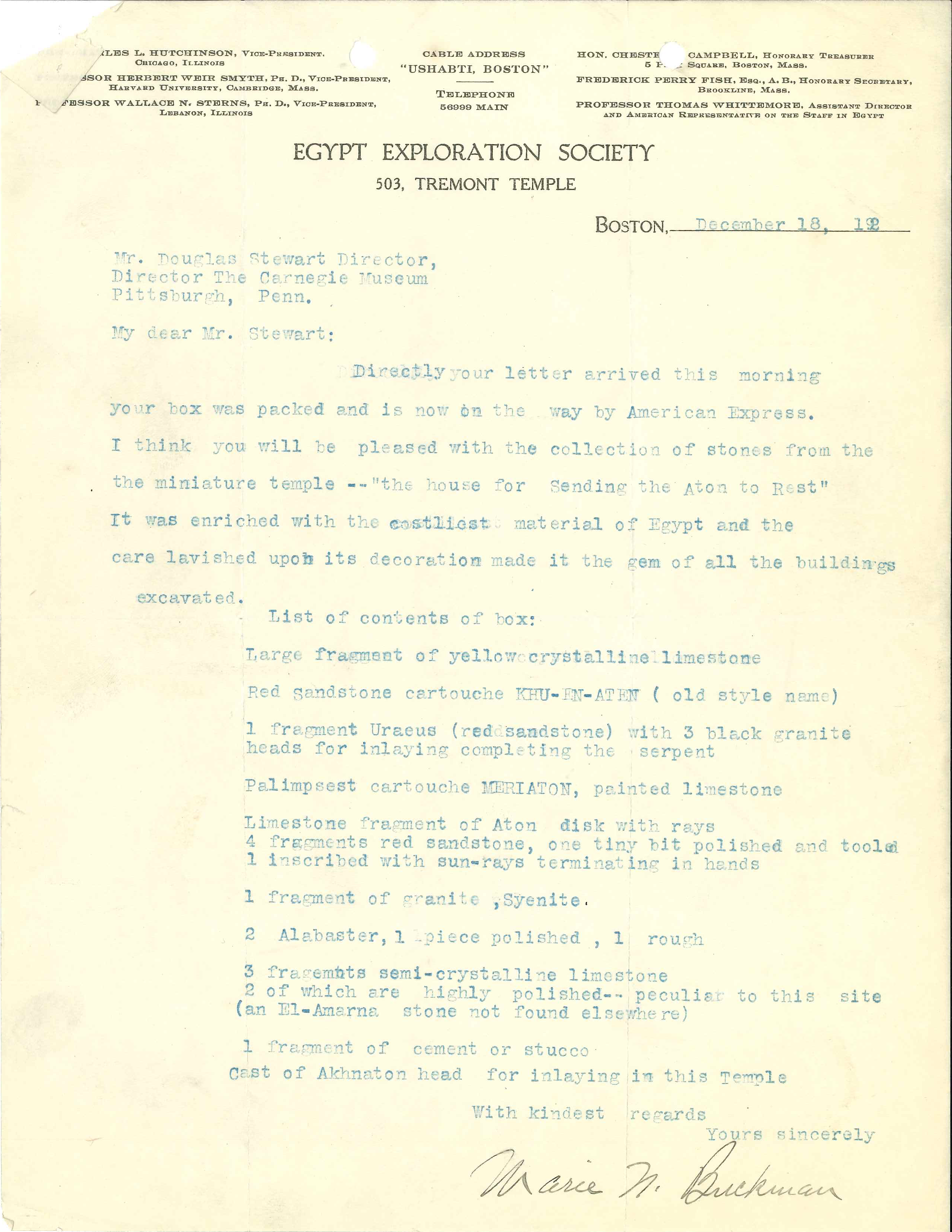 Letter from EES to CMNH