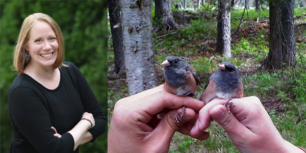 Danielle Whittaker and two pink sided junco birds