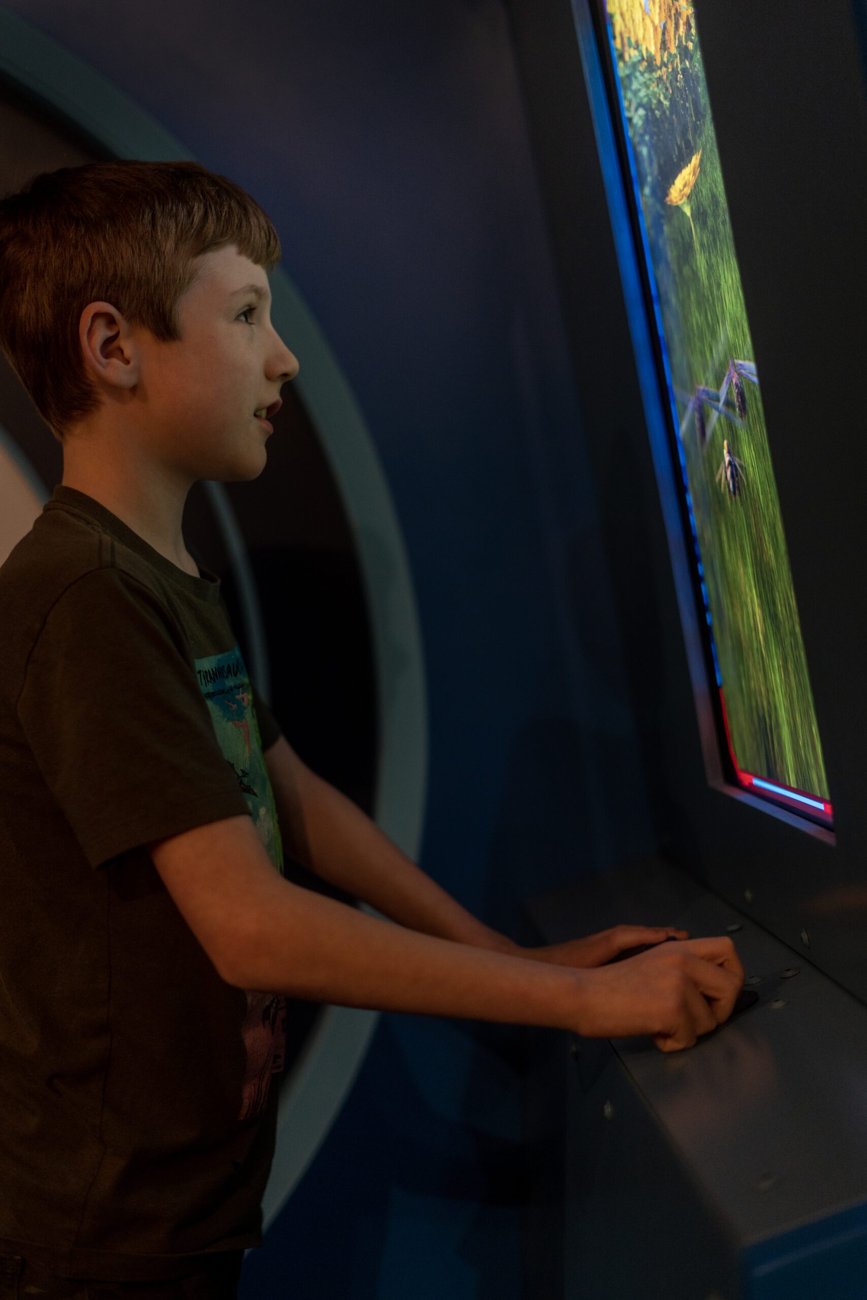 Emmett playing the "Be a Bee" game in new exhibit
