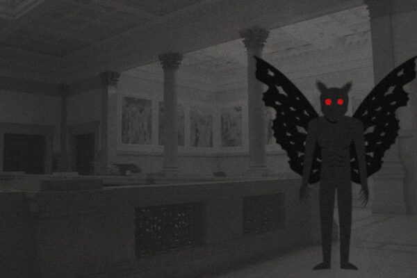 The mothman lurks in the halls of the museum