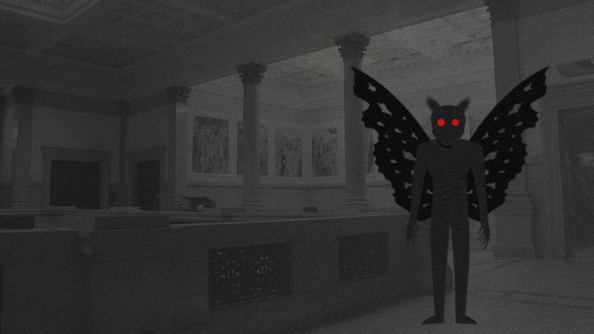 The mothman lurks in the halls of the museum