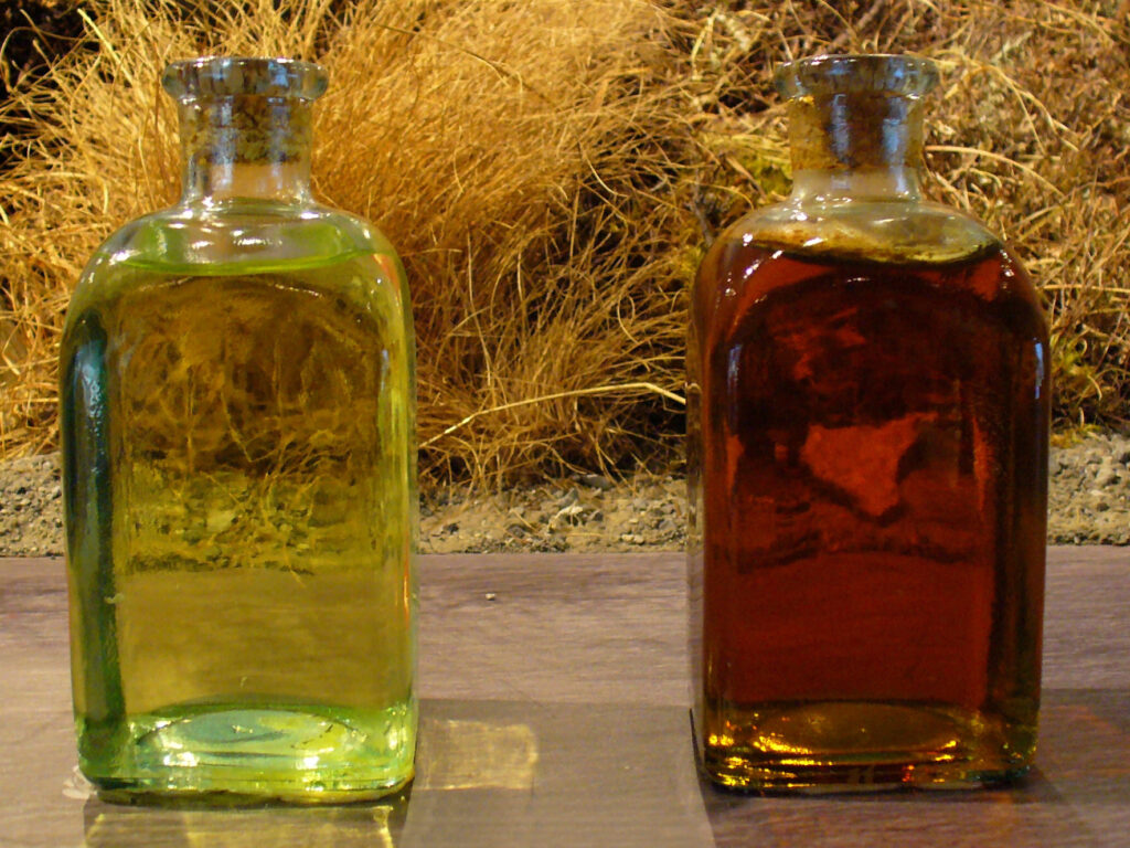 two glass containers of rendered marmot fat