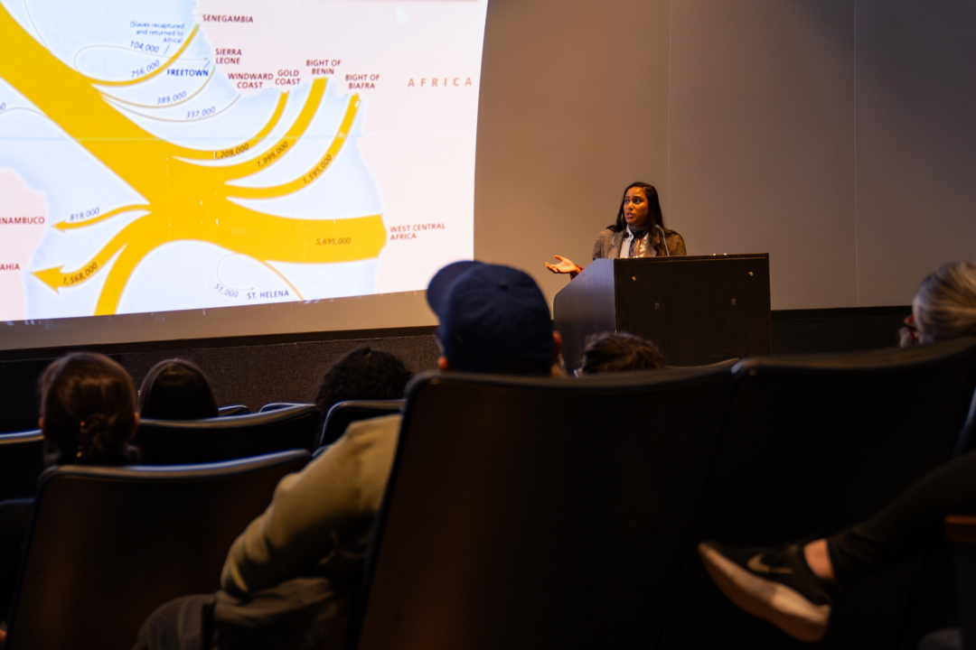 person giving a talk in Earth Theater